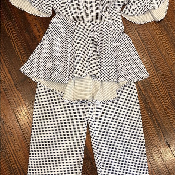 Marc Bouwer Gingham Flutter Sleeve V Neck A Line Blouse/Pant Set Sz M Top/S Pant - Picture 4 of 10